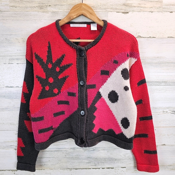 The Limited Sweaters - Vintage Y2K The Limited Geometric Chunky Knit Cardigan Sz XL 90s Whimsigoth